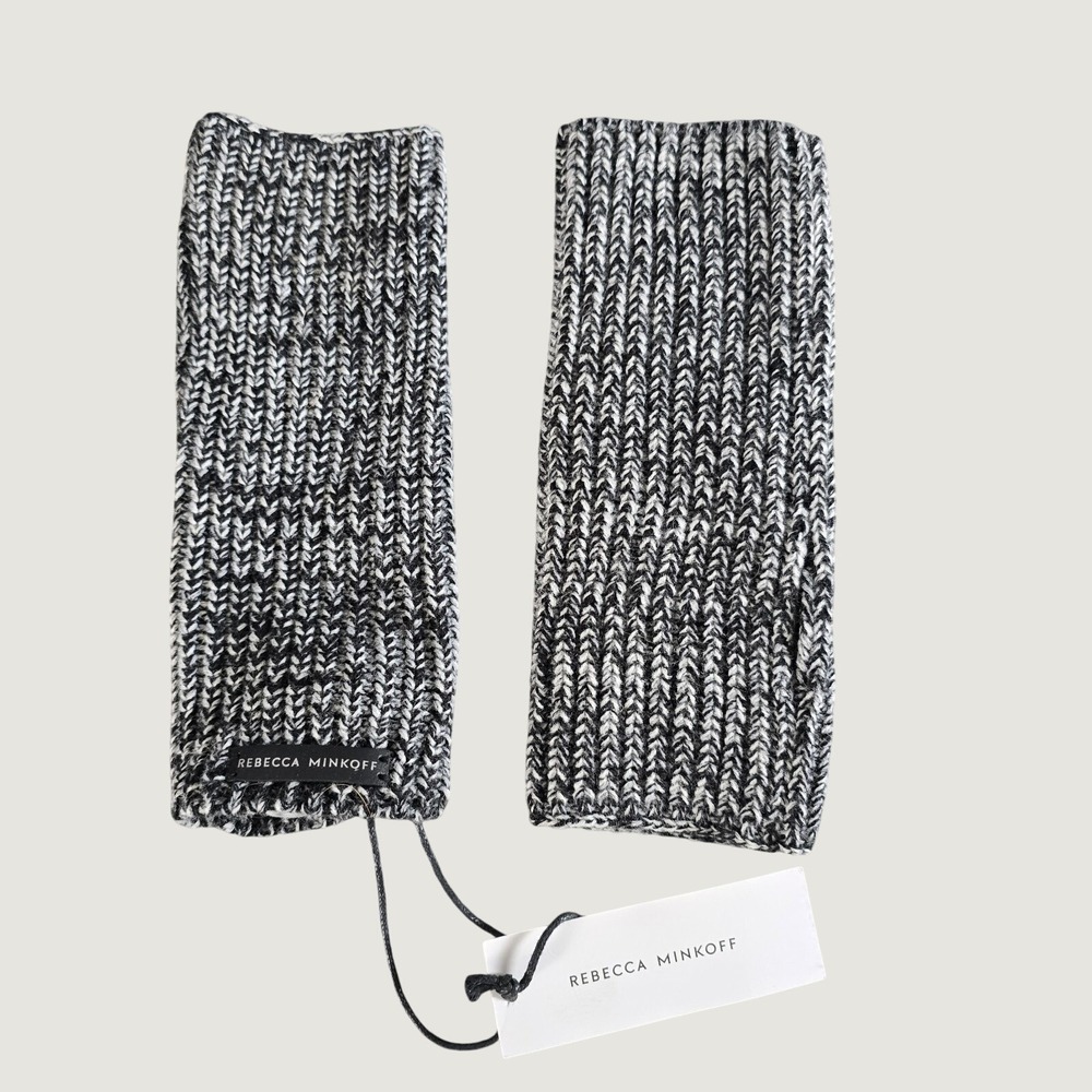 Rebecca Minkoff Womens Black White Marled Knit Arm Warmers Fingerless Gloves NWT